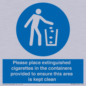 Please place extinguished cigarettes in the containers provided to ensure this area is kept clean